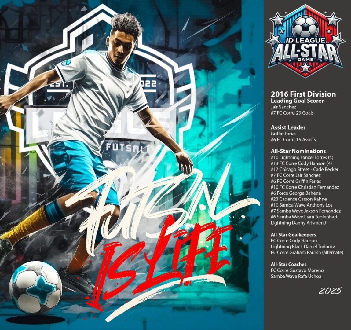 Soccer player with ball, colorful graffiti background.